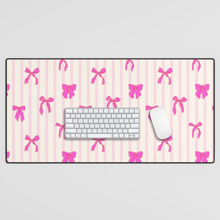 Classic Hot Pink Bows And Stripes Desk Mat