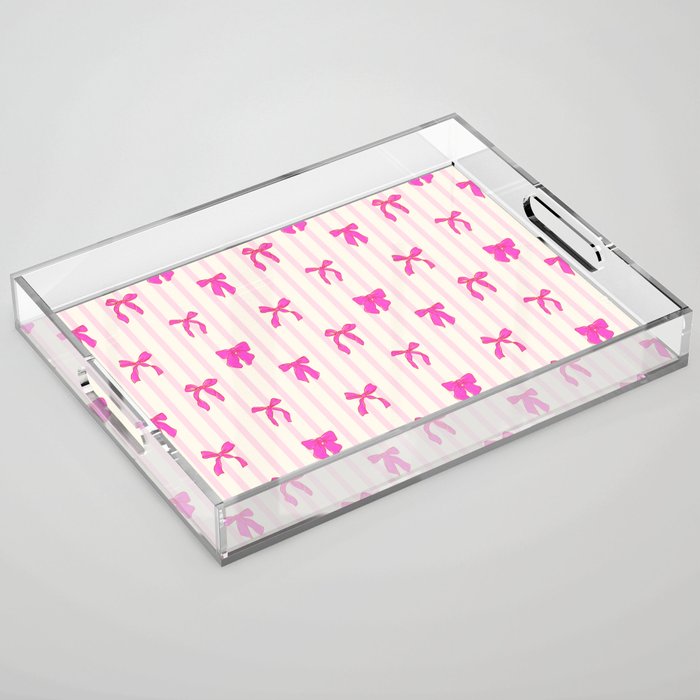 Classic Hot Pink Bows And Stripes Acrylic Tray