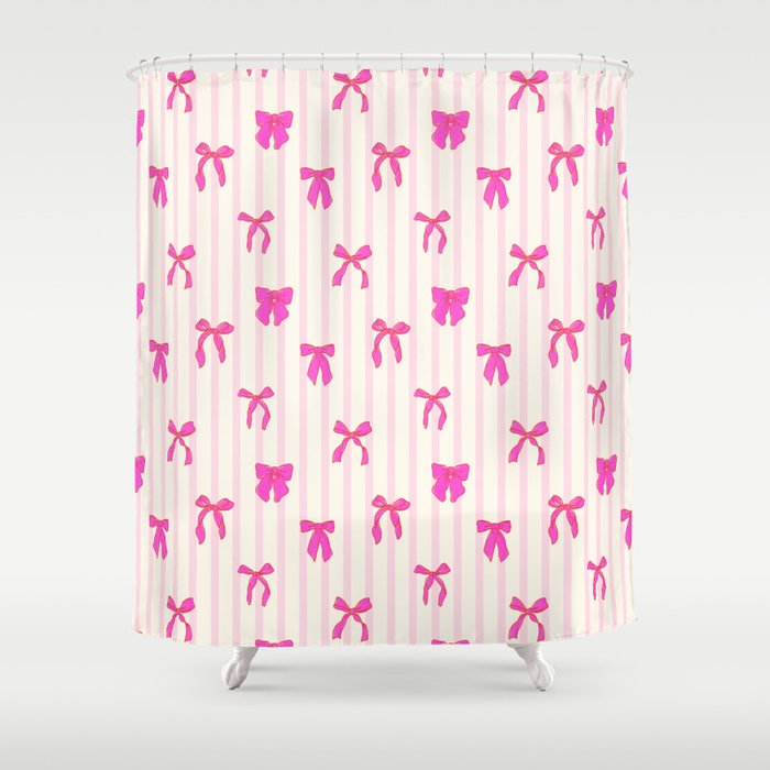 Classic Hot Pink Bows And Stripes Shower Curtain