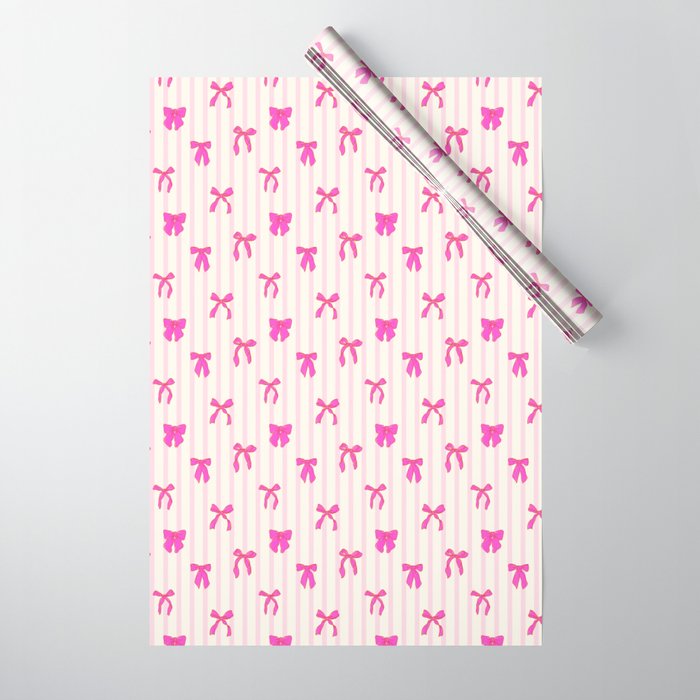 Classic Hot Pink Bows And Stripes Wrapping Paper