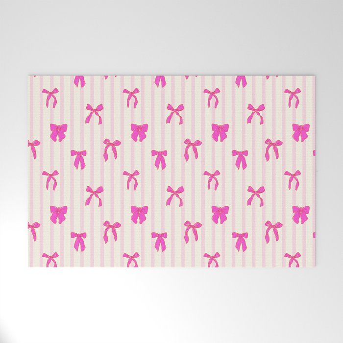 Classic Hot Pink Bows And Stripes Welcome Mat