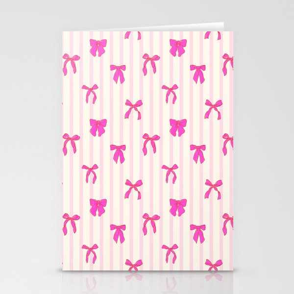 Classic Hot Pink Bows And Stripes Stationery Card