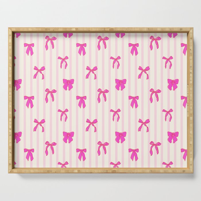 Classic Hot Pink Bows And Stripes Serving Tray