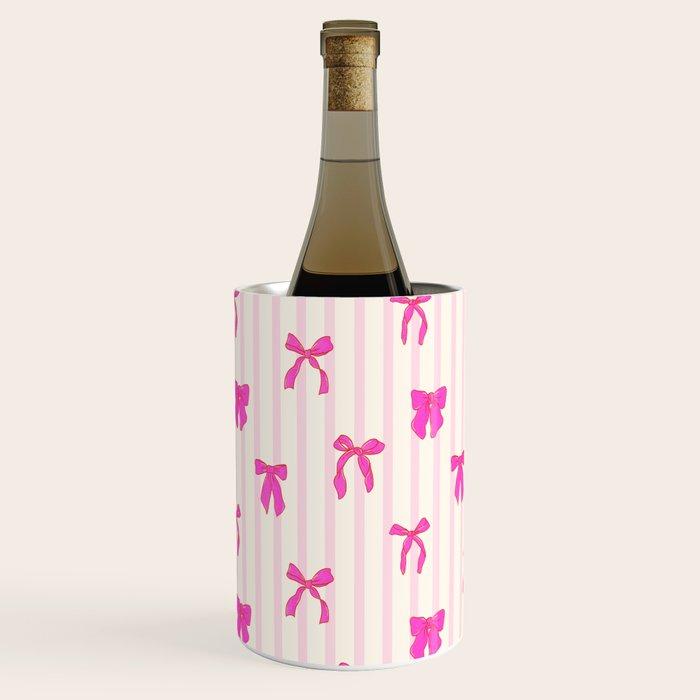 Classic Hot Pink Bows And Stripes Wine Chiller