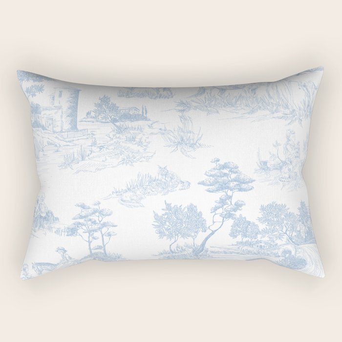 Toile De Jouy Vintage French Soft Baby Blue White Pastoral Pattern Rectangular Pillow