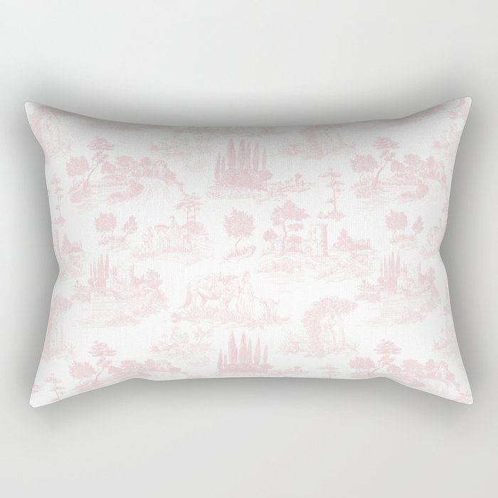 Toile De Jouy Vintage French Romantic Pastoral Baby Pink & White Rectangular Pillow