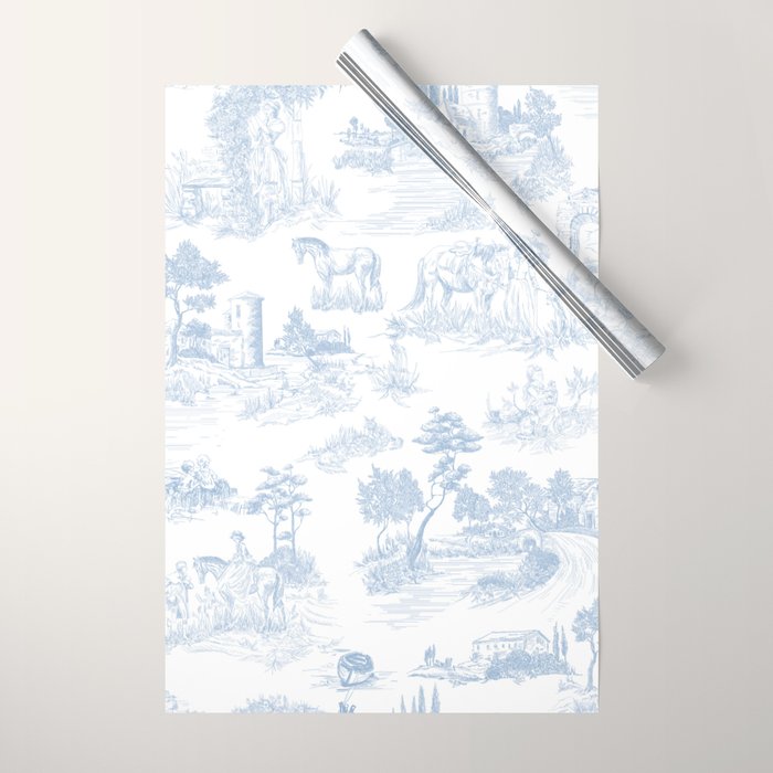 Toile De Jouy Vintage French Soft Baby Blue White Pastoral Pattern Wrapping Paper