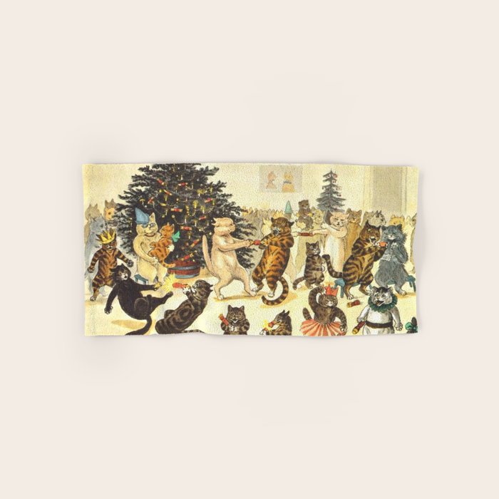 'Christmas Party Cats' By Louis Wain Vintage Cat Art Bath Towel