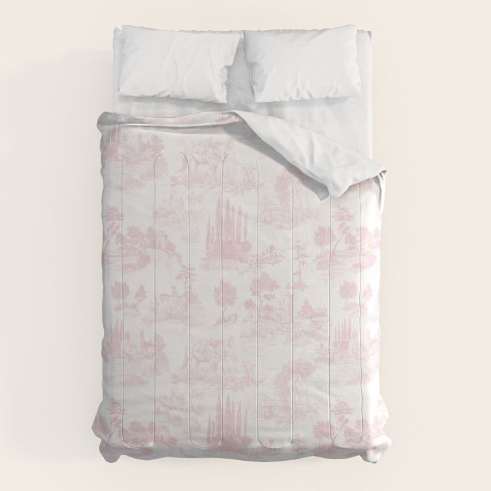 Toile De Jouy Vintage French Romantic Pastoral Baby Pink & White Comforter