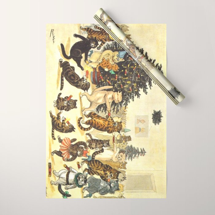 'Christmas Party Cats' By Louis Wain Vintage Cat Art Wrapping Paper