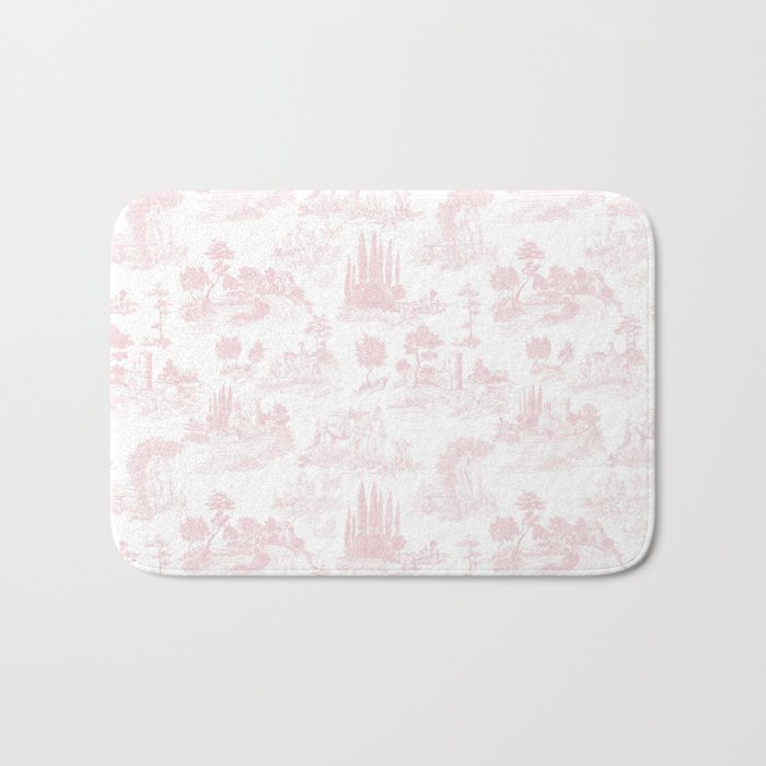 Toile De Jouy Vintage French Romantic Pastoral Baby Pink & White Bath Mat
