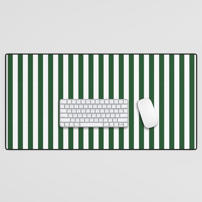 Original Forest Green And White Rustic Vertical Tent Stripes Desk Mat