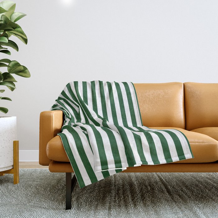 Original Forest Green And White Rustic Vertical Tent Stripes Throw Blanket