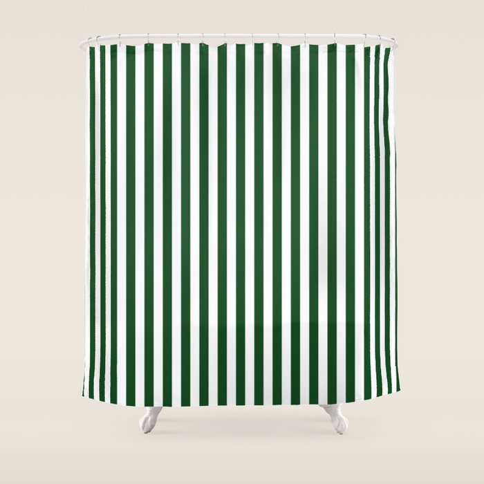Original Forest Green And White Rustic Vertical Tent Stripes Shower Curtain