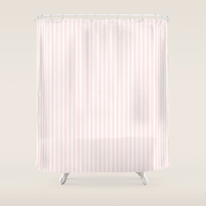 Classic Small Pink Rosebud Pastel Pink French Mattress Ticking Double Stripes Shower Curtain