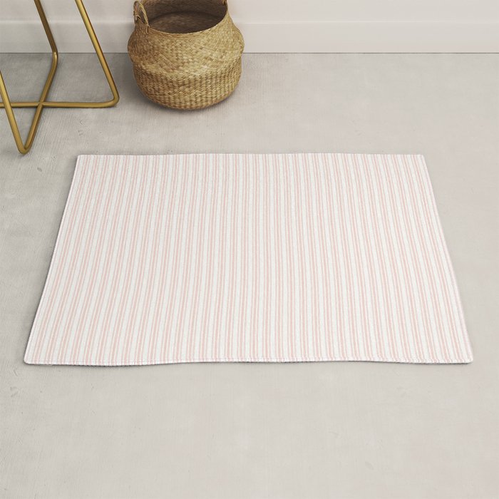 Classic Small Pink Rosebud Pastel Pink French Mattress Ticking Double Stripes Rug