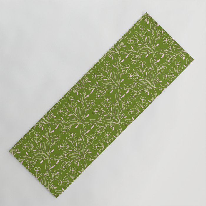 Playful Doodled Blooms Pattern - Green Yoga Mat