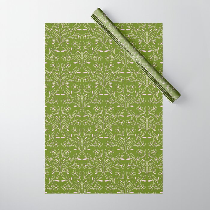 Playful Doodled Blooms Pattern - Green Wrapping Paper