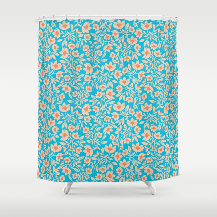 Tropical Blooms Pattern - Blue Shower Curtain