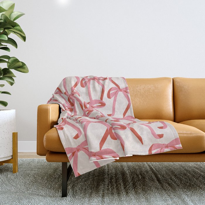 Pink Champagne Coquette Bows Throw Blanket