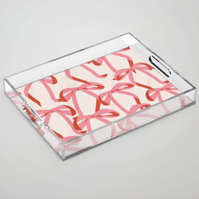 Pink Champagne Coquette Bows Acrylic Tray