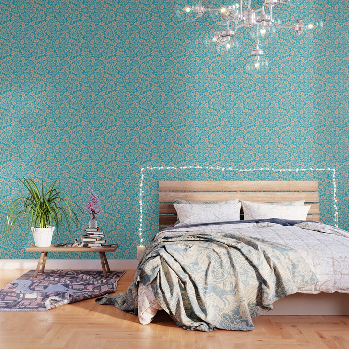 Tropical Blooms Pattern - Blue Wallpaper