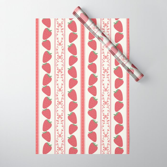 Strawberries Red Stripes  Wrapping Paper