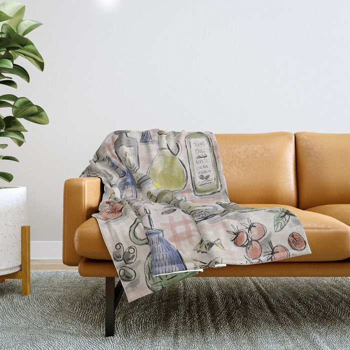 Cucina Italiana Food Recipe Throw Blanket