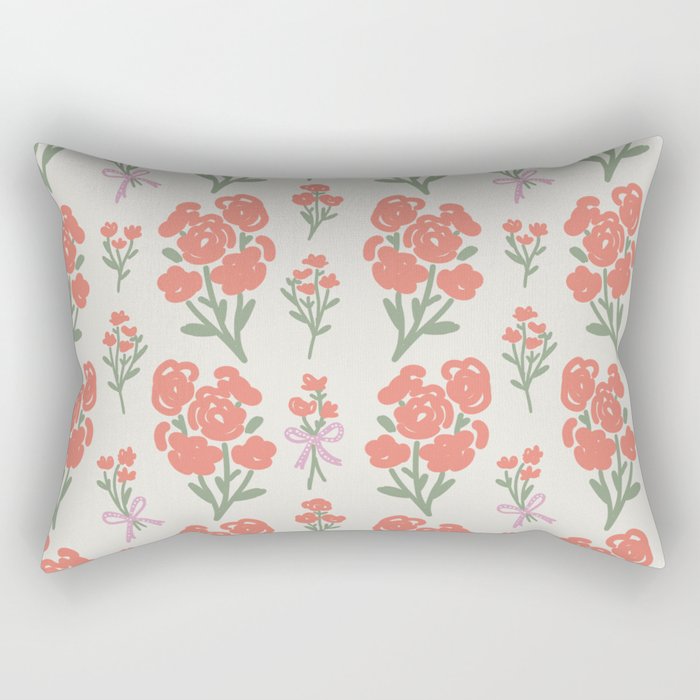 Preppy Grandmillennial Cute Red Flowers Rectangular Pillow