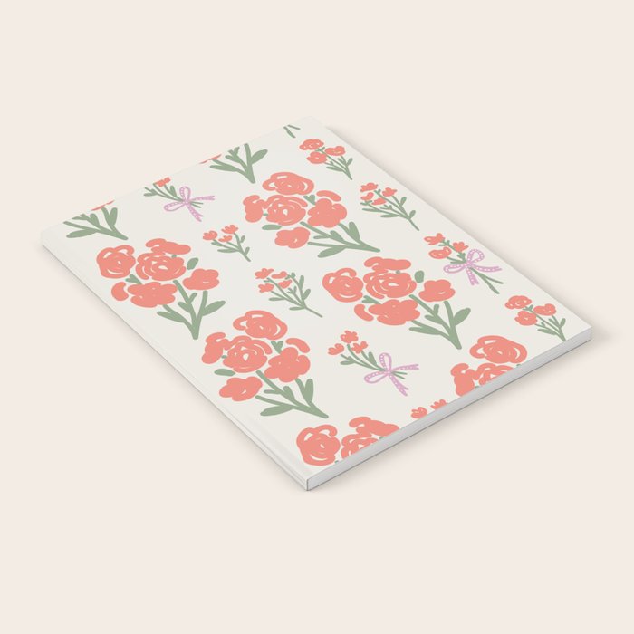 Preppy Grandmillennial Cute Red Flowers Notebook