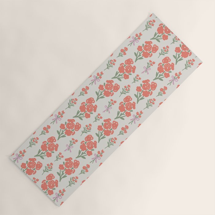 Preppy Grandmillennial Cute Red Flowers Yoga Mat