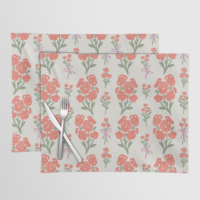 Preppy Grandmillennial Cute Red Flowers Placemat