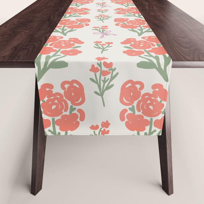 Preppy Grandmillennial Cute Red Flowers Table Runner