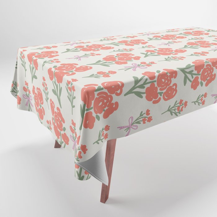 Preppy Grandmillennial Cute Red Flowers Tablecloth
