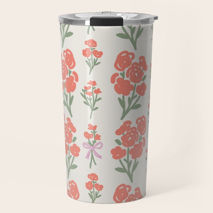 Preppy Grandmillennial Cute Red Flowers Travel Mug