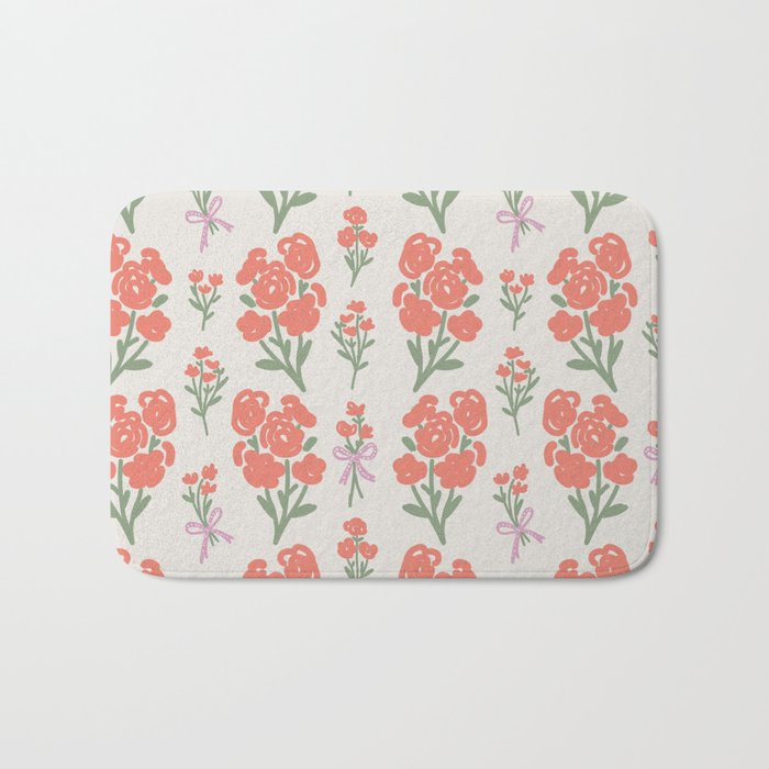 Preppy Grandmillennial Cute Red Flowers Bath Mat