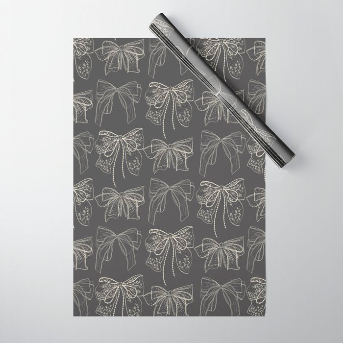 Romantic Bows Gray Pattern Wrapping Paper
