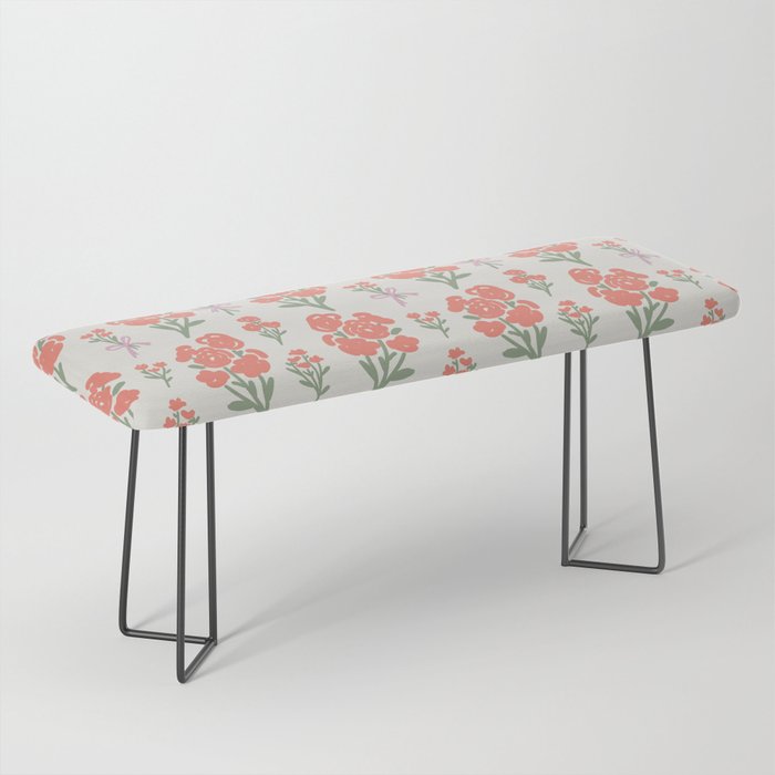 Preppy Grandmillennial Cute Red Flowers Bench