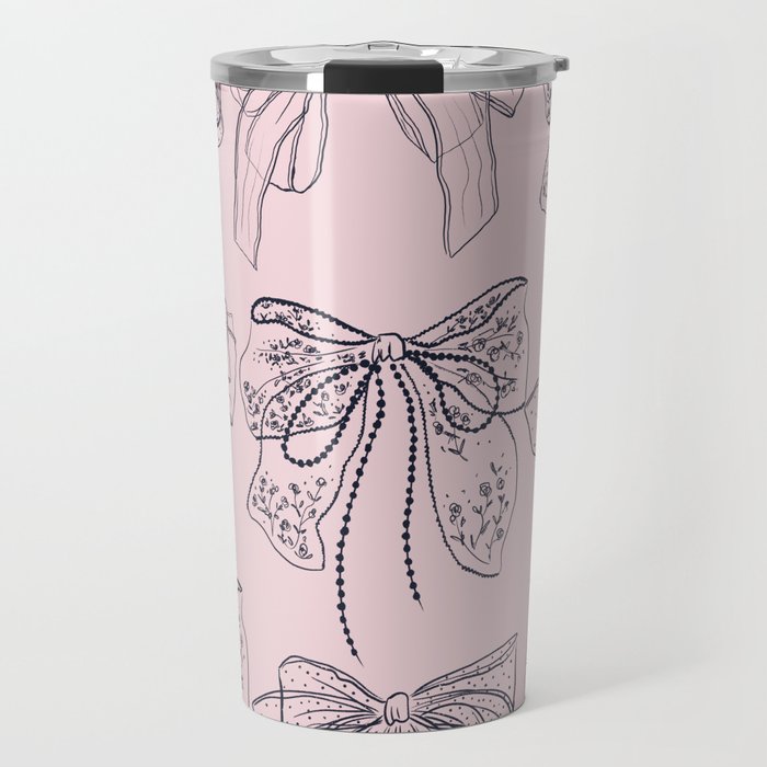 Romantic Lace Bows Pink Pattern Travel Mug