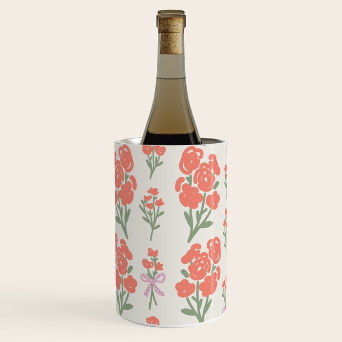Preppy Grandmillennial Cute Red Flowers Wine Chiller