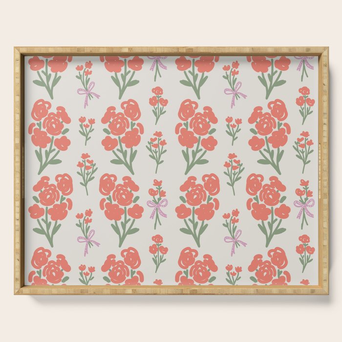 Preppy Grandmillennial Cute Red Flowers Serving Tray