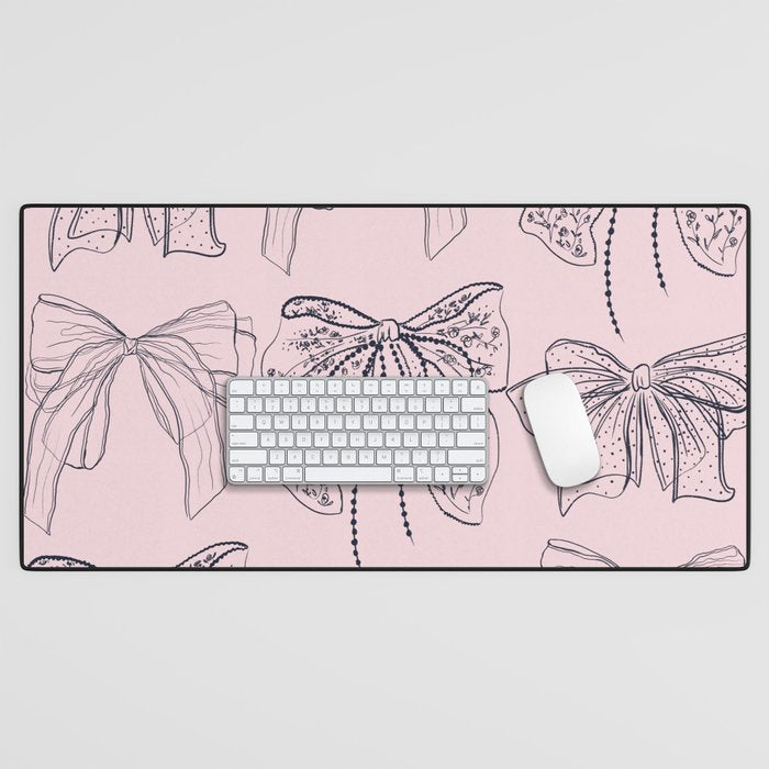 Romantic Lace Bows Pink Pattern Desk Mat