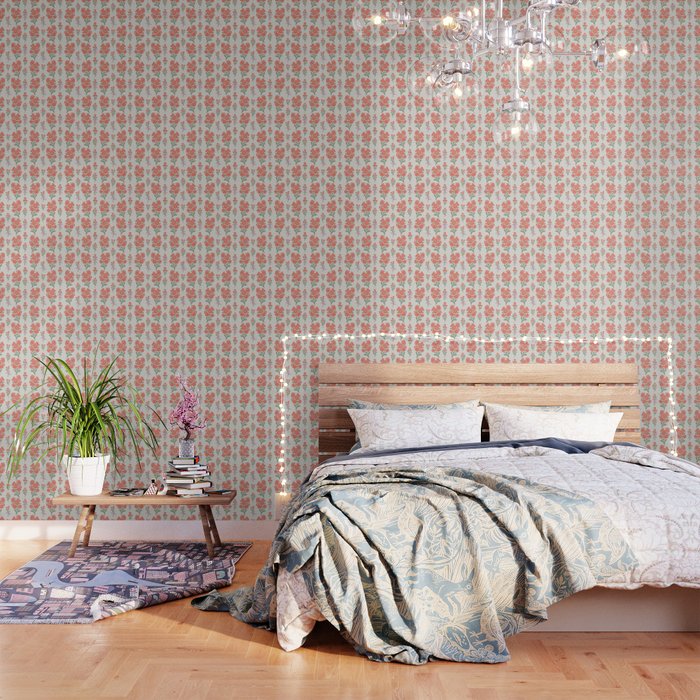 Preppy Grandmillennial Cute Red Flowers Wallpaper