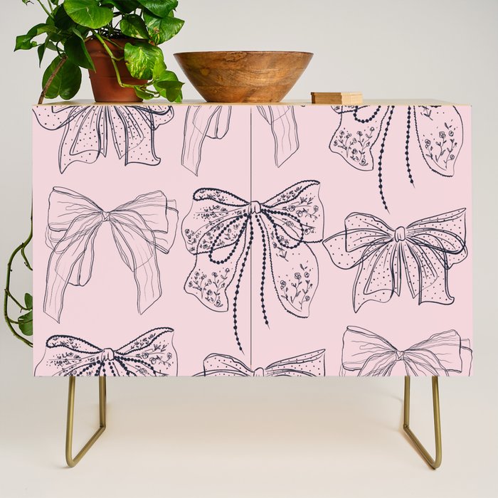 Romantic Lace Bows Pink Pattern Credenza