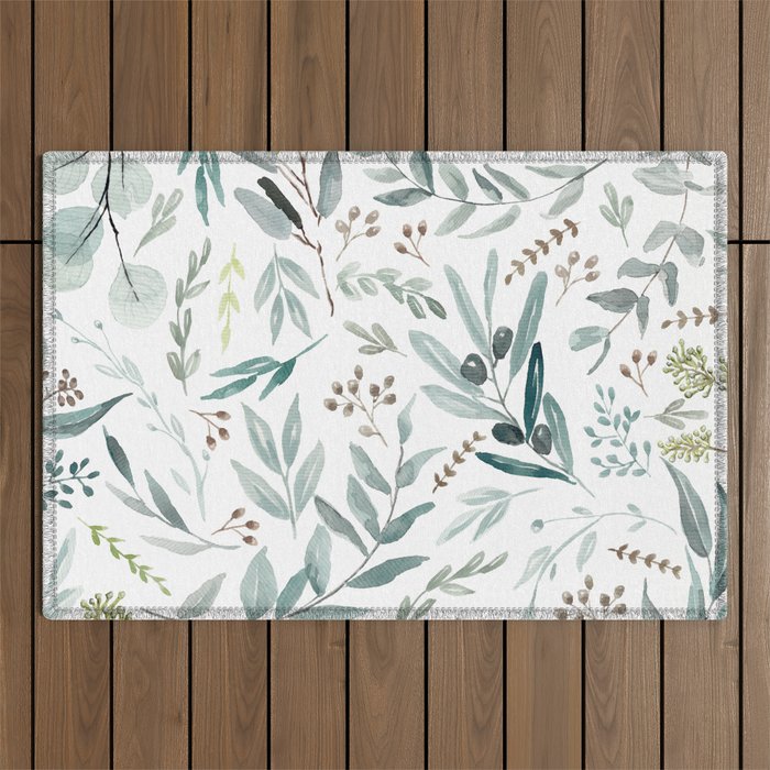 Botanical Eucalyptus Leaves Pattern Outdoor Rug