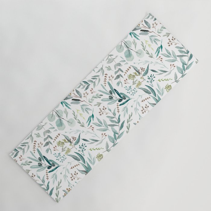 Botanical Eucalyptus Leaves Pattern Yoga Mat