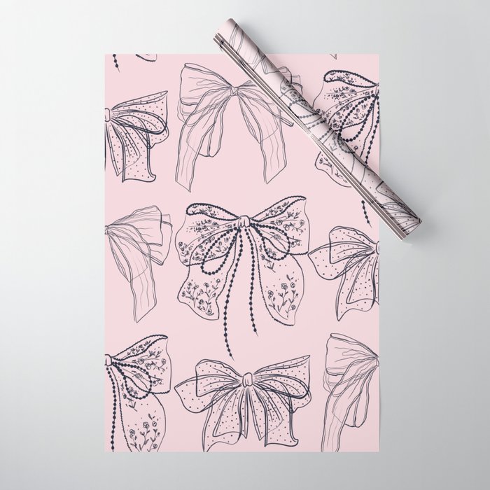 Romantic Lace Bows Pink Pattern Wrapping Paper