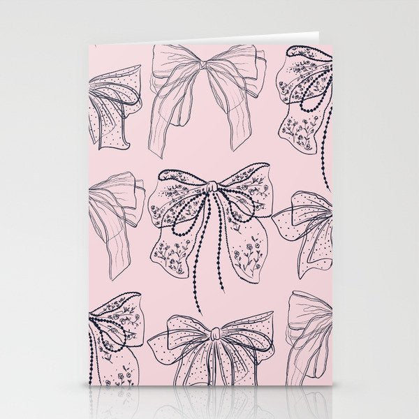 Romantic Lace Bows Pink Pattern Stationery Card