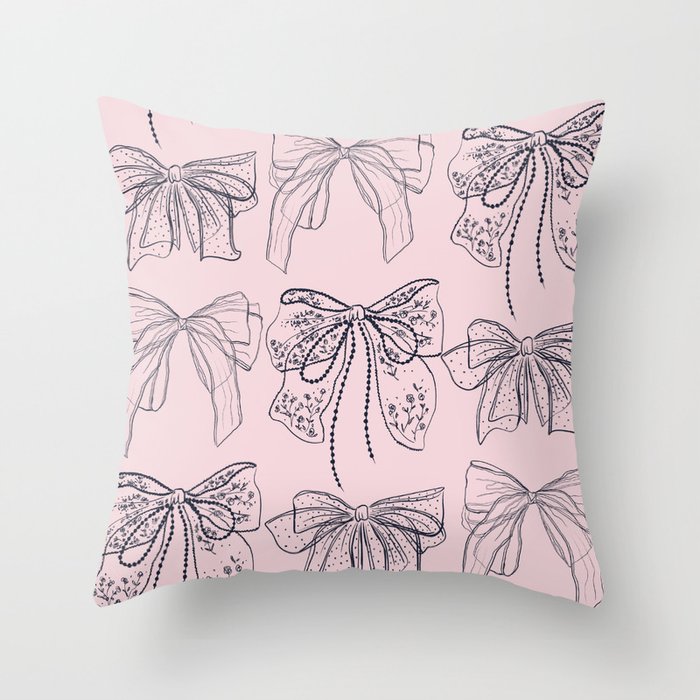 Romantic Lace Bows Pink Pattern Throw Pillow