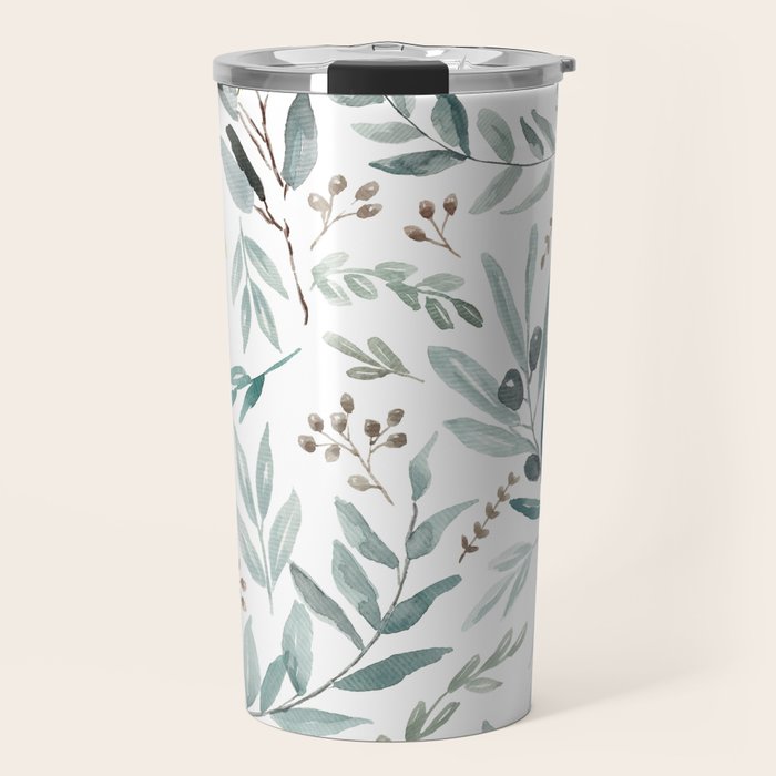 Botanical Eucalyptus Leaves Pattern Travel Mug